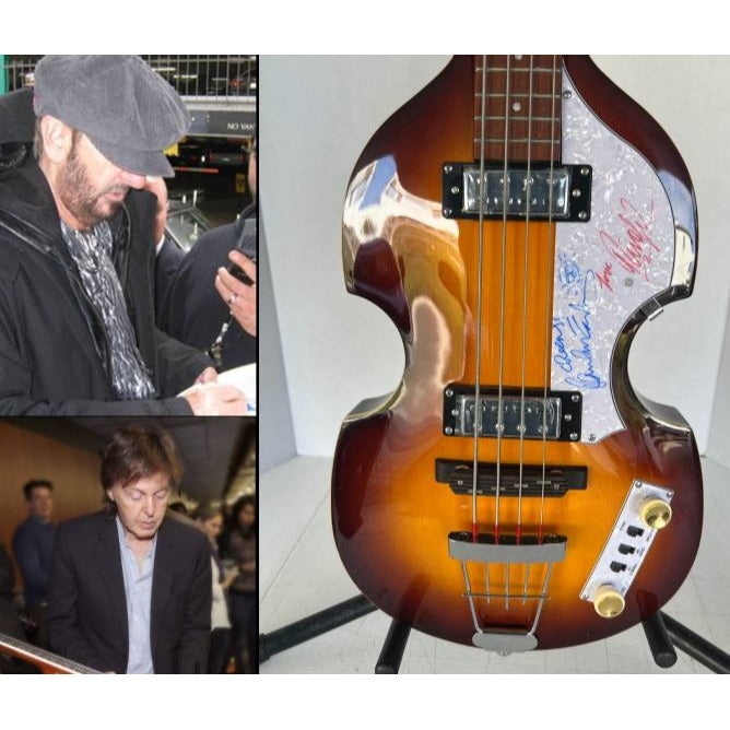 Paul McCartney & Ringo Starr Beatles Hofner Bass guitar signed with proof