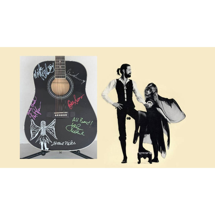 Fleetwood Mac Stevie Nicks Peter Green Mick Fleetwood John and Christy McVie Lindsay Buckingham  full size acoustic guitar signed with proof.