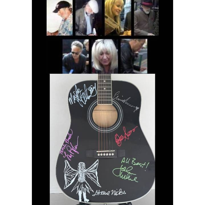 Fleetwood Mac Stevie Nicks Peter Green Mick Fleetwood John and Christy McVie Lindsay Buckingham  full size acoustic guitar signed with proof.