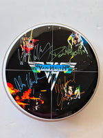 Load image into Gallery viewer, Van Halen Eddie Van Halen, David Lee Roth, Alex Van Halen, Michael Anthony one-of-a-kind drumhead signed with proof
