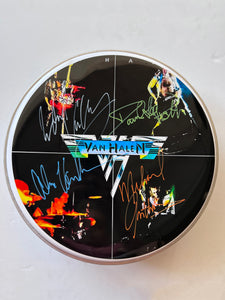 Van Halen Eddie Van Halen, David Lee Roth, Alex Van Halen, Michael Anthony one-of-a-kind drumhead signed with proof