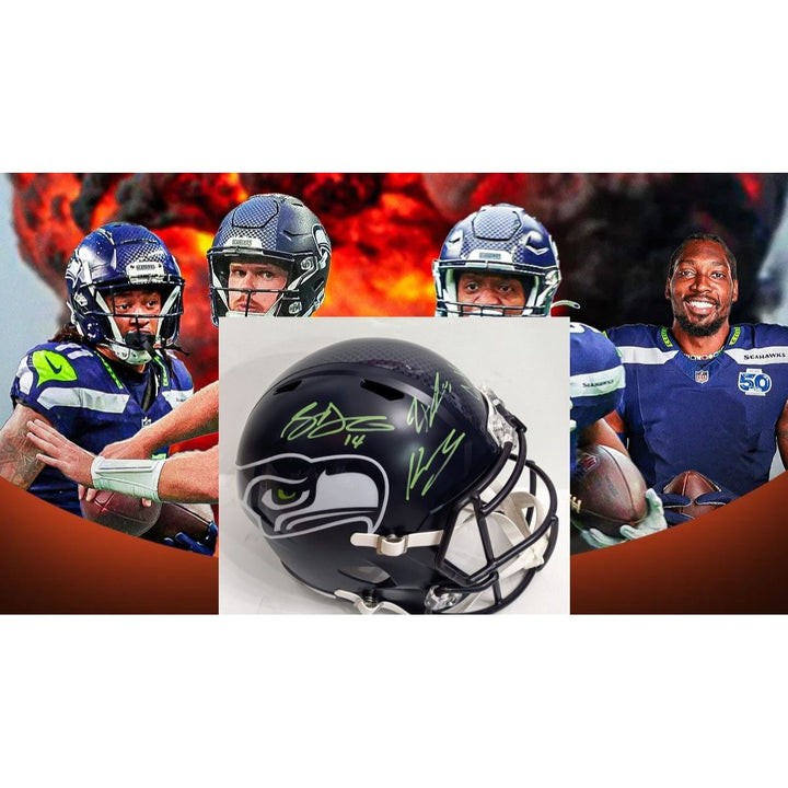 Seattle Seahawks Sam Darnold, Keneth Walker, Cooper Kupp & Jackson Smith Njigba Riddell speed full size helmet signed with proof