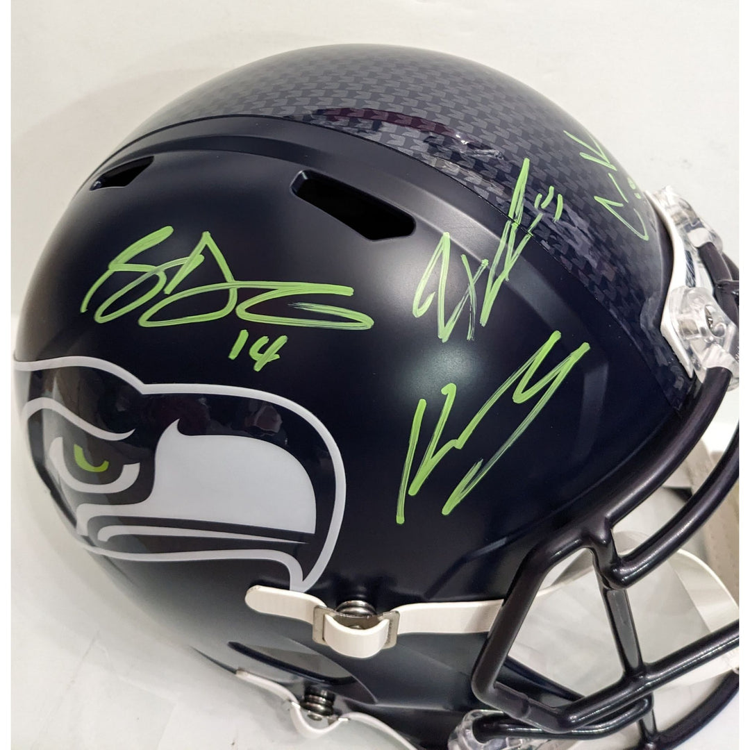 Seattle Seahawks Sam Darnold, Keneth Walker, Cooper Kupp & Jackson Smith Njigba Riddell speed full size helmet signed with proof