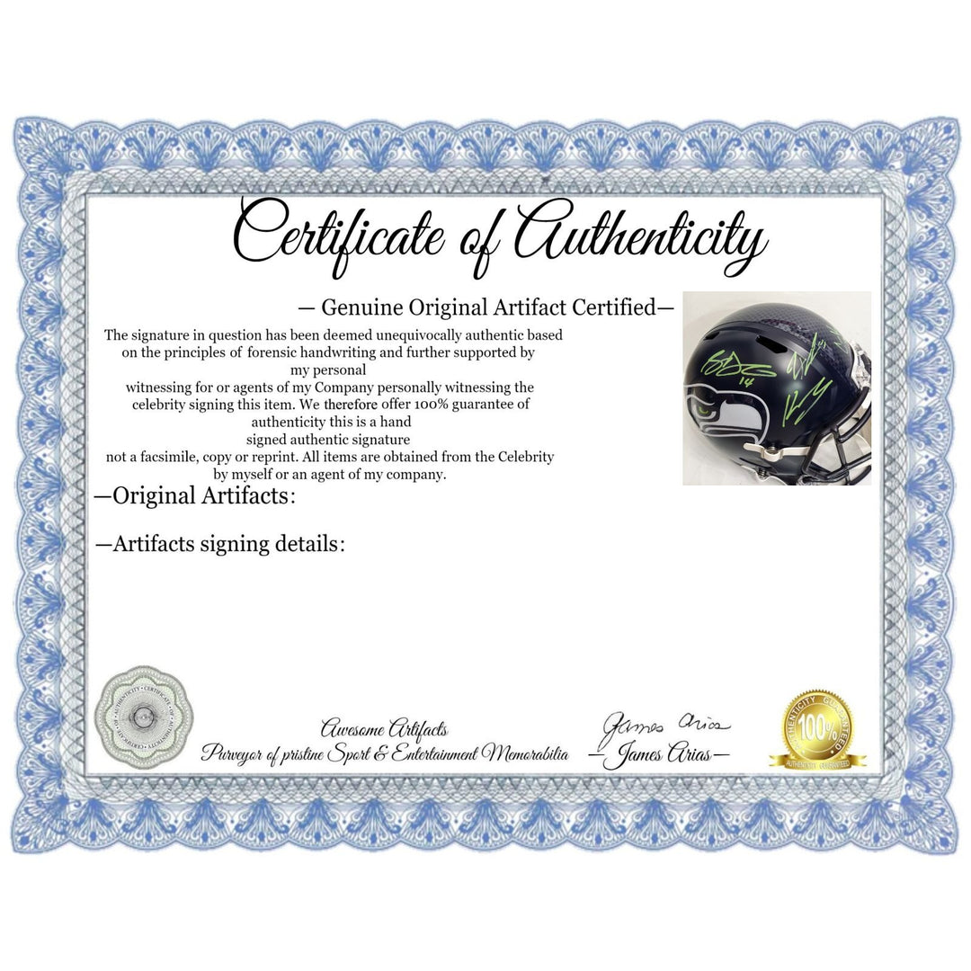 Seattle Seahawks Sam Darnold, Keneth Walker, Cooper Kupp & Jackson Smith Njigba Riddell speed full size helmet signed with proof
