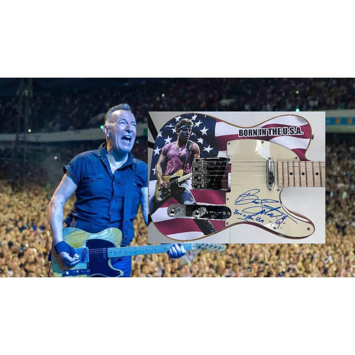 Bruce Springsteen signed with hand sketch one of a kind full size electric guitar signed with proof