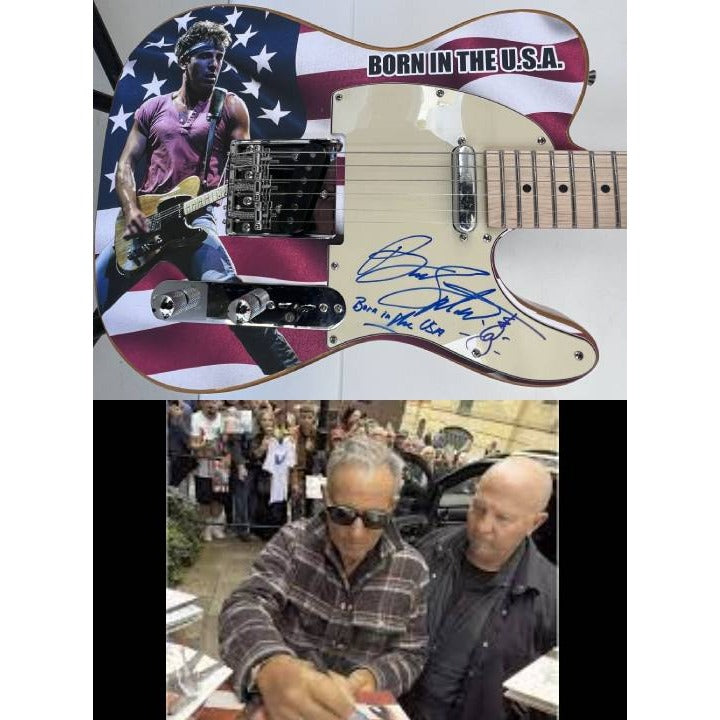 Bruce Springsteen signed with hand sketch one of a kind full size electric guitar signed with proof.