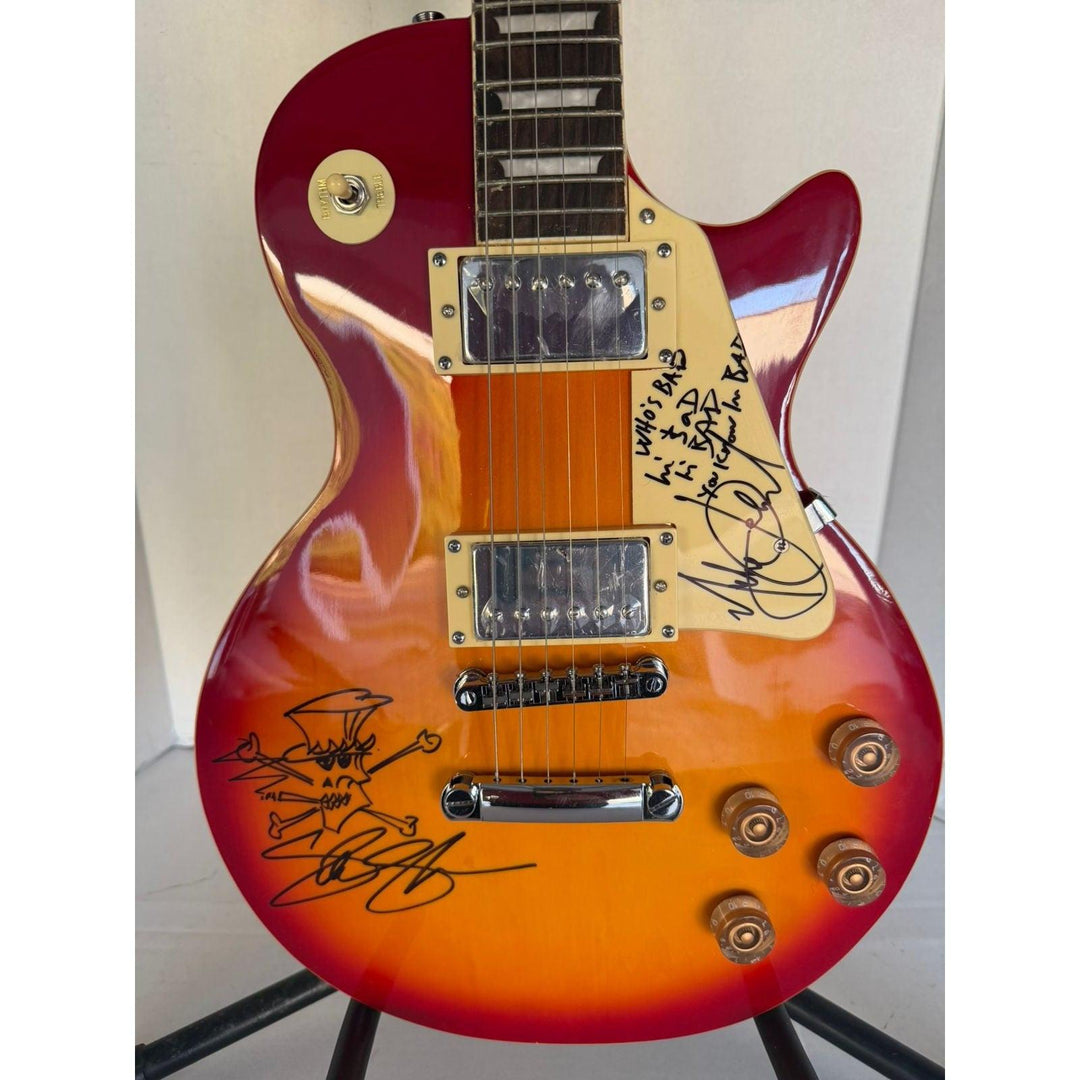 Michael Jackson signed with lyrics and Saul Hudson SLASH with sketch vintage Cherry les paul guitar signed with proof