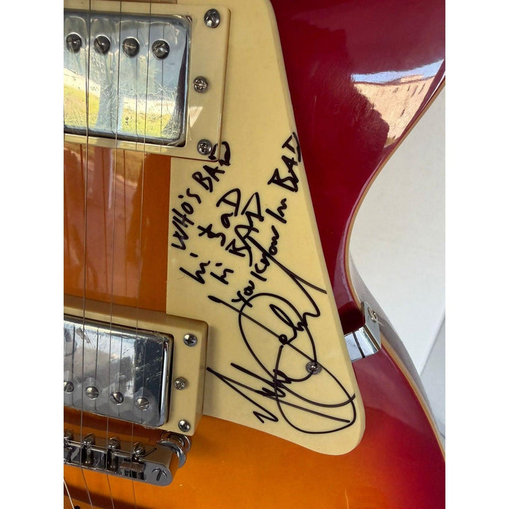 Michael Jackson signed with lyrics and Saul Hudson SLASH with sketch vintage Cherry les paul guitar signed with proof
