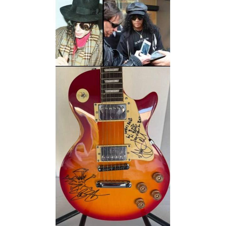 Michael Jackson signed with lyrics and Saul Hudson SLASH with sketch vintage Cherry les paul guitar signed with proof