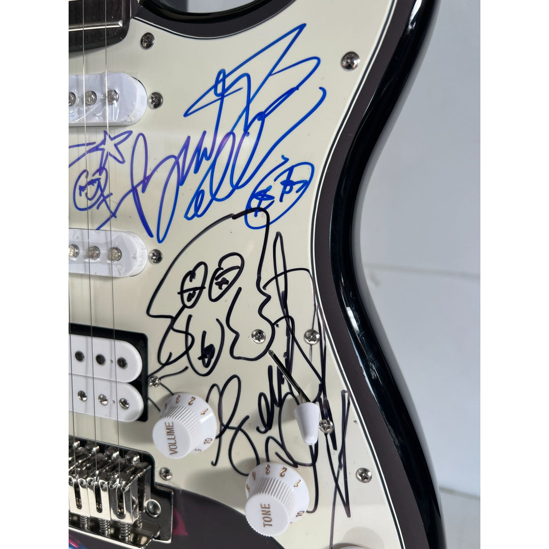 George Clinton and Bootsy Collins , Parliament Funkadelic band signed guitar with dog sketch & proof.