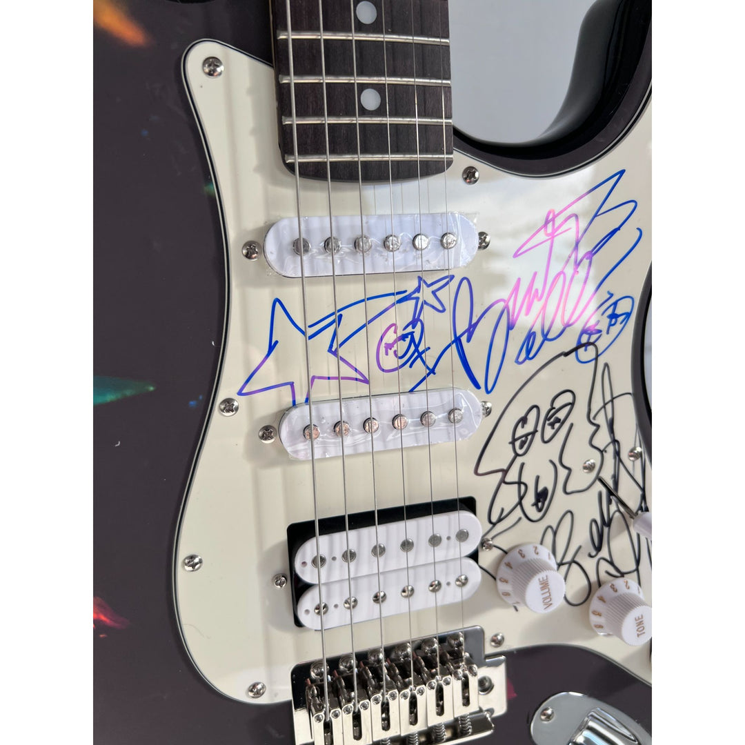 George Clinton and Bootsy Collins , Parliament Funkadelic band signed guitar with dog sketch & proof.