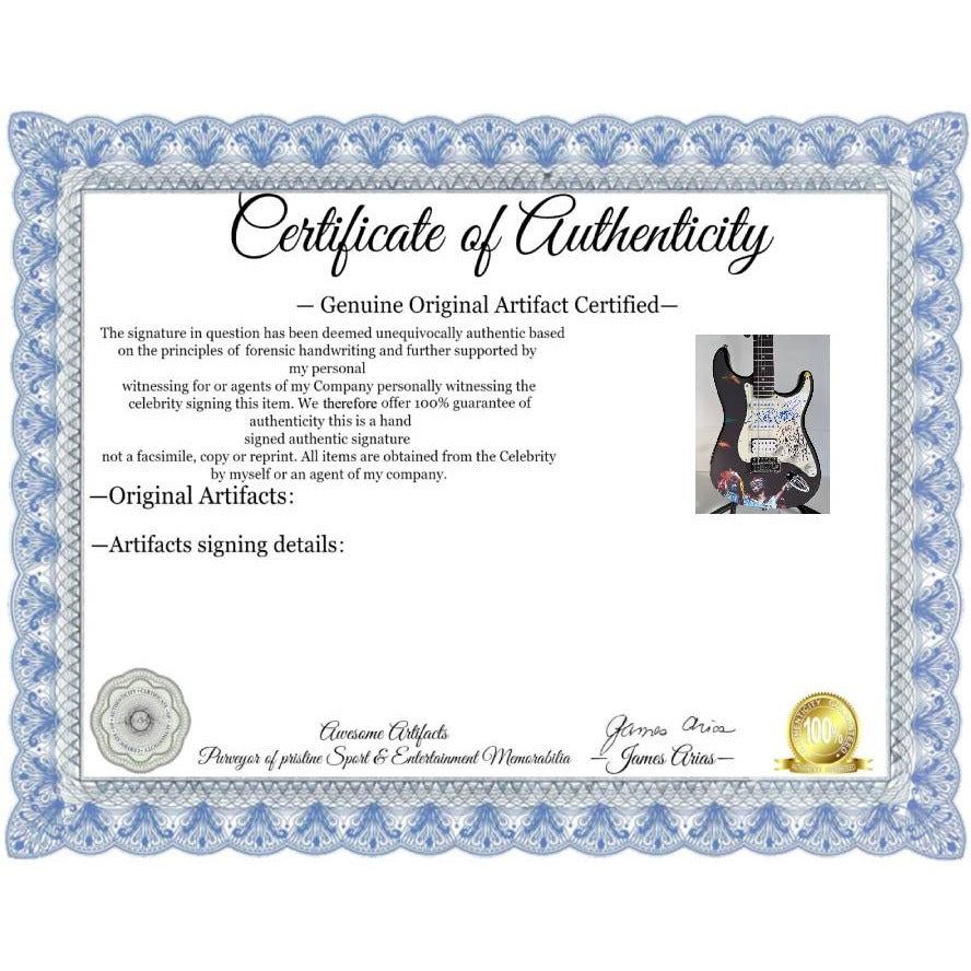 George Clinton and Bootsy Collins , Parliament Funkadelic band signed guitar with dog sketch & proof.