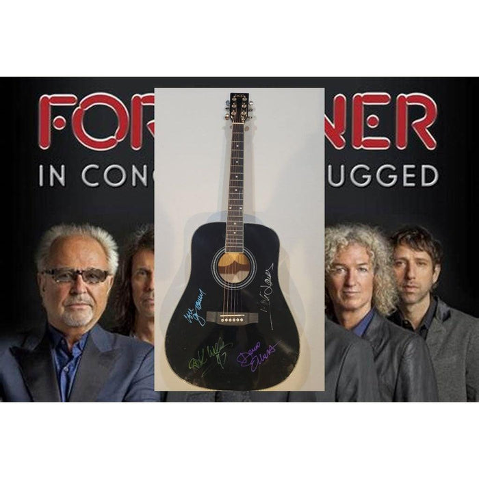Foreigner Mick Jones, Lou Gramm, Dennis Elliot & Rick Wills full size acoustic guitar signed with proof