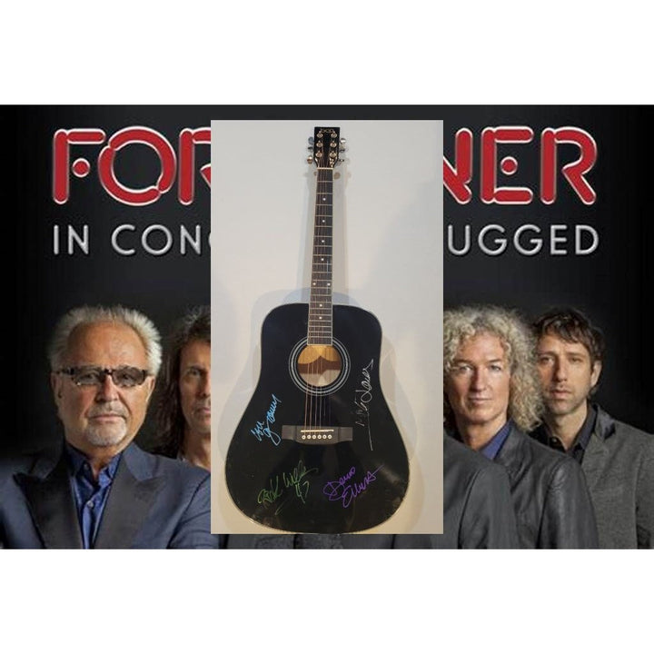 Foreigner Mick Jones, Lou Gramm, Dennis Elliot & Rick Wills full size acoustic guitar signed with proof Awesome Artifacts