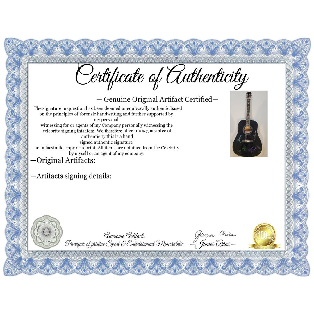 Foreigner Mick Jones, Lou Gramm, Dennis Elliot & Rick Wills full size acoustic guitar signed with proof Awesome Artifacts