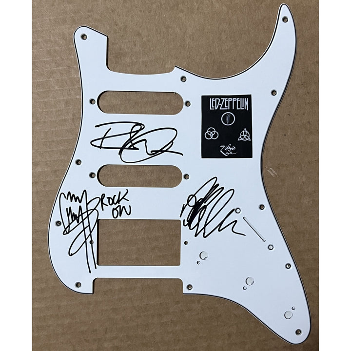 Jimmy Page John Paul Jones Robert Plant Led Zeppelin guitar pickguard signed with proof