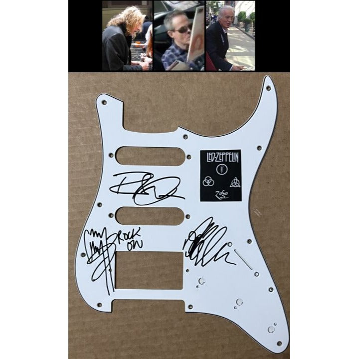 Jimmy Page John Paul Jones Robert Plant Led Zeppelin guitar pickguard signed with proof