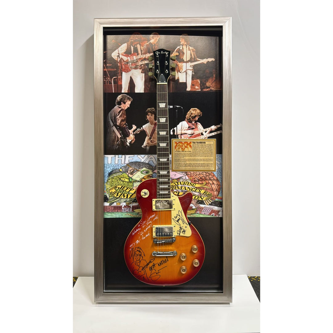 Yardbirds Jeff Beck Jimmy Page & Eric Clapton full size vintage les paul guitar signed with proof & museum quality frame