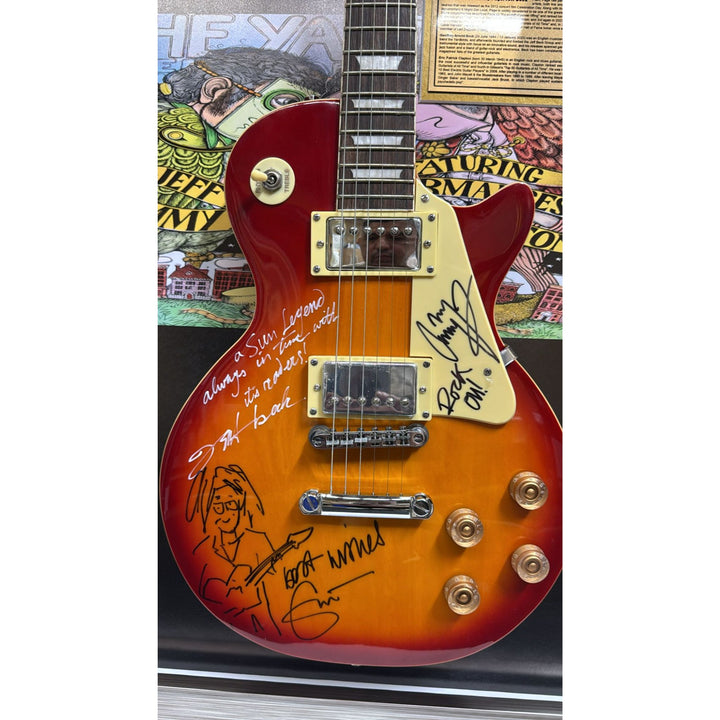 Yardbirds Jeff Beck Jimmy Page & Eric Clapton full size vintage les paul guitar signed with proof & museum quality frame