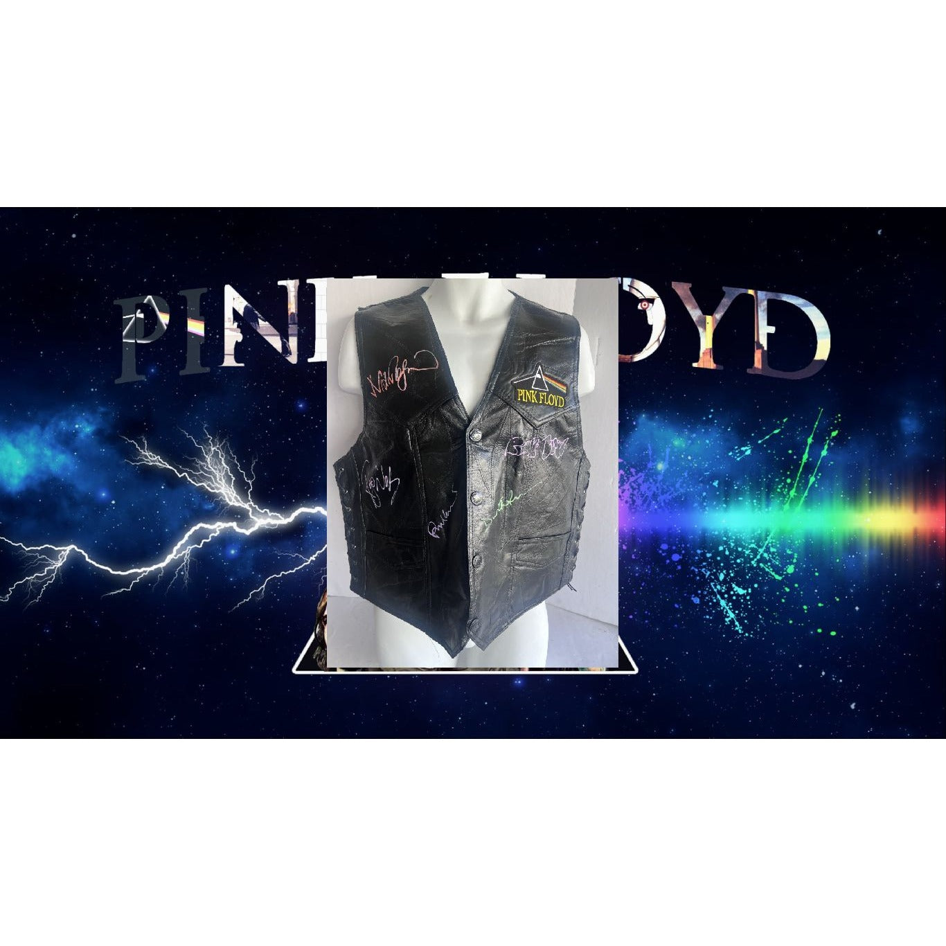 Pink Floyd David Gilmour, Roger Waters, Nick Mason and Richard Wright leather vest signed with proof