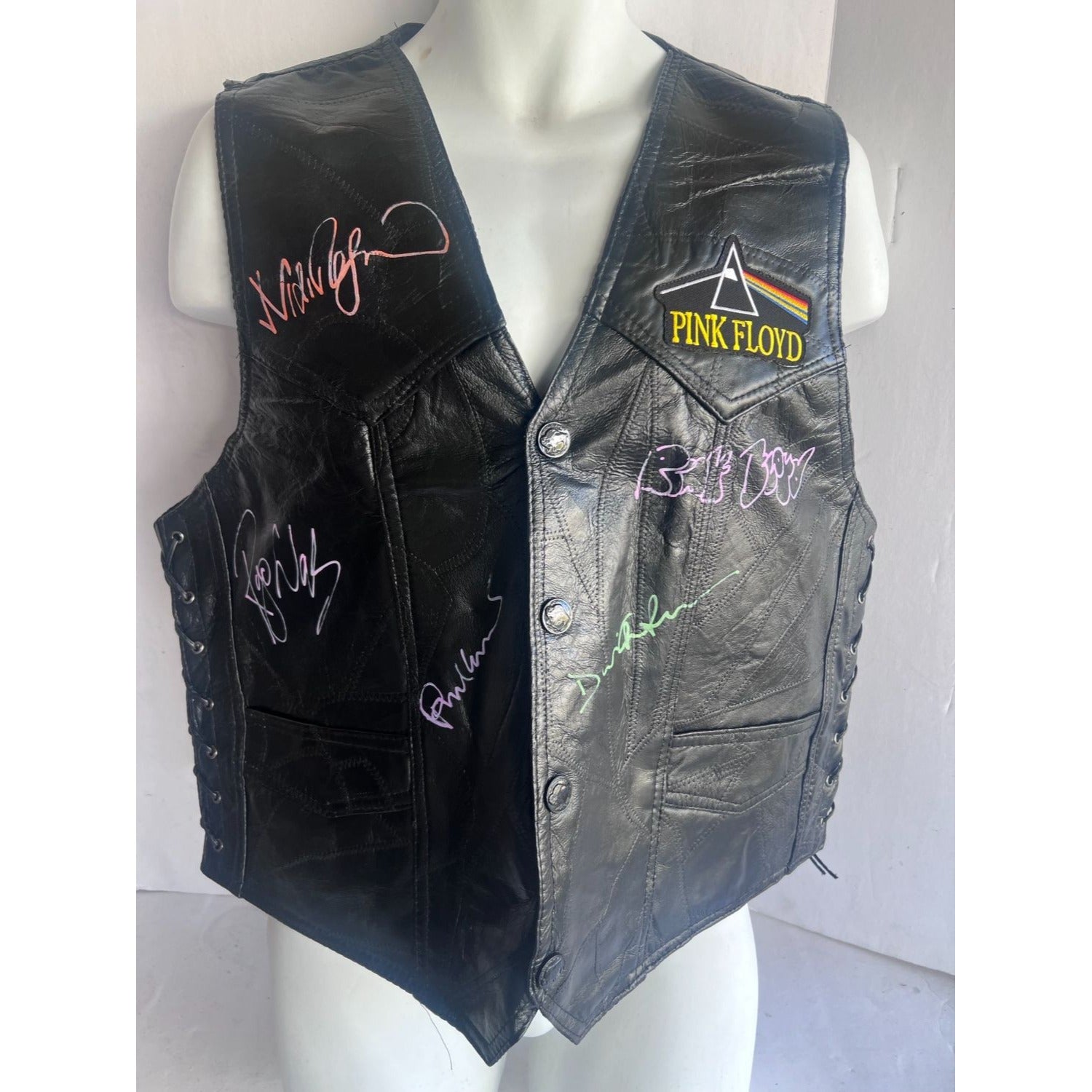 Pink Floyd David Gilmour, Roger Waters, Nick Mason and Richard Wright leather vest signed with proof