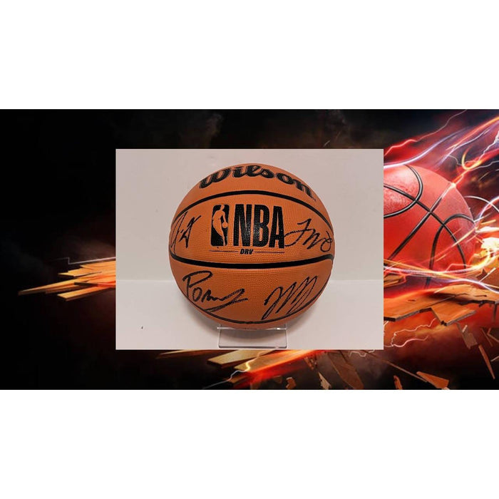 Jayson Tatum Jrue Holiday Jaylen Brown Kristaps Porzingis Boston Celtics Wilson full size basketball signed with proof