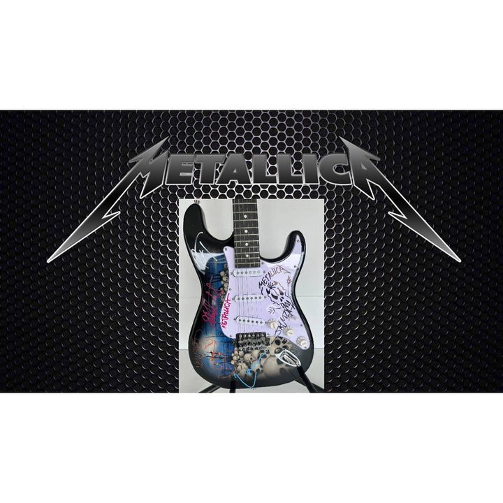 Metallica James Hetfield Lars Ulrich Robert Trujillo Jason Newsted kirk hammett electric guitar signed with proof.