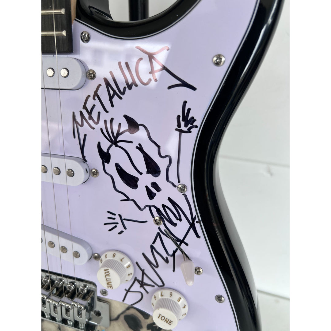 Metallica James Hetfield Lars Ulrich Robert Trujillo Jason Newsted kirk hammett electric guitar signed with proof.