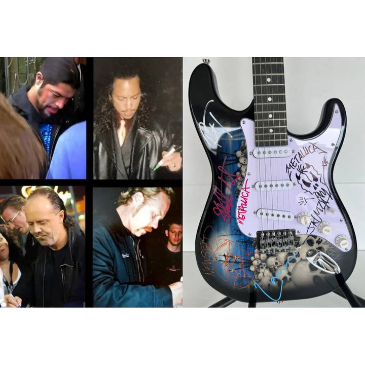Metallica James Hetfield Lars Ulrich Robert Trujillo Jason Newsted kirk hammett electric guitar signed with proof.