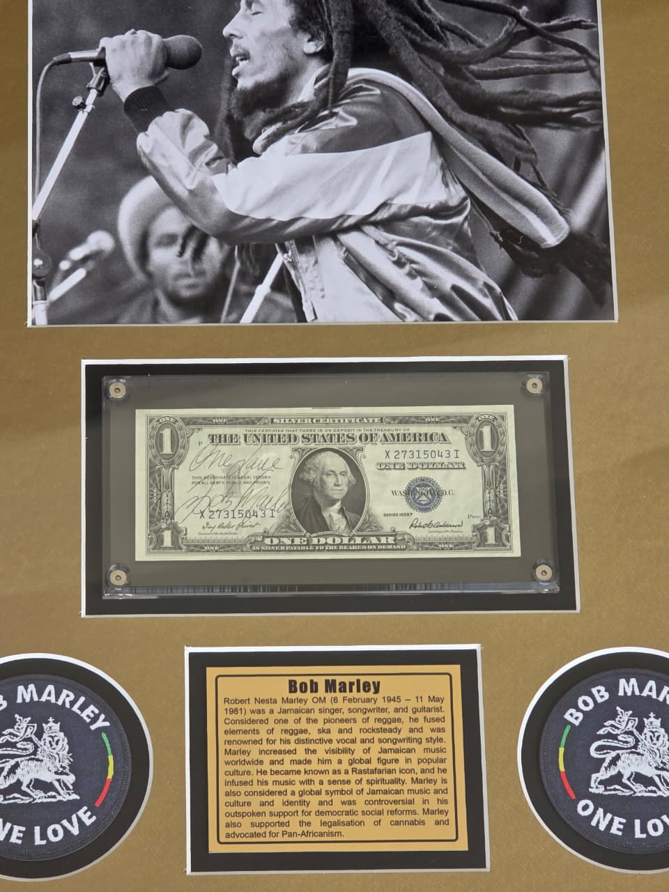 Bob Marley iconic reggae King 1939 silver certificate signed with proof 19x20 Museum quality frame