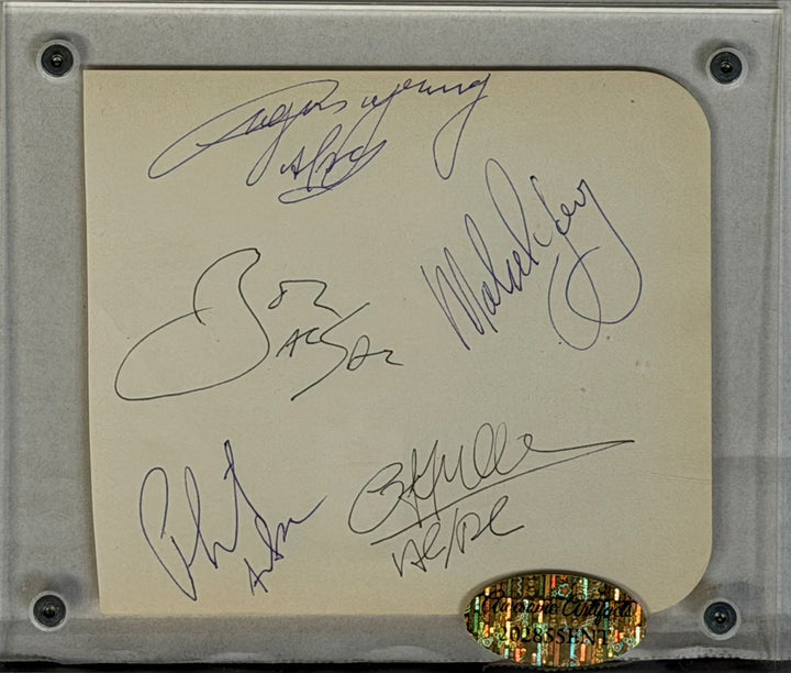 Bon Scott, Angus & Malcolm Young, Cliff Williams, Phil Rudd AC/DC Vintage autograph book page signed with proof