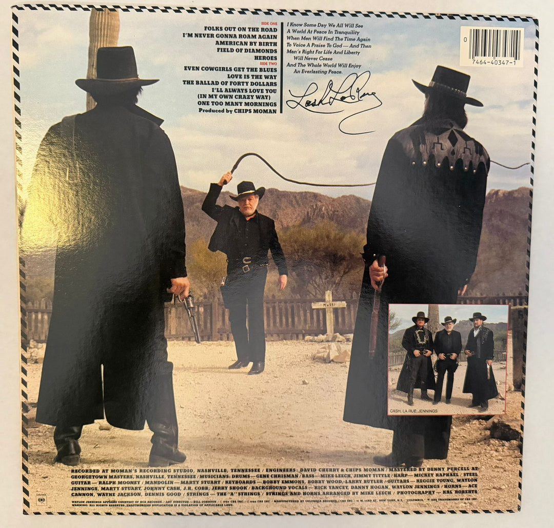 Waylon Jennings and Johnny Cash Heroes original LP cover  signed with proof