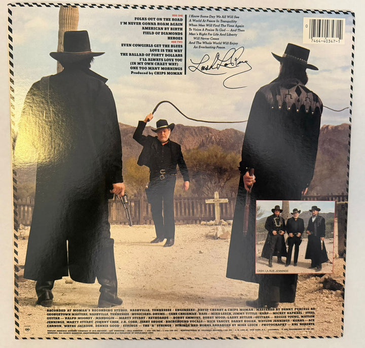 Waylon Jennings and Johnny Cash Heroes original LP cover  signed with proof