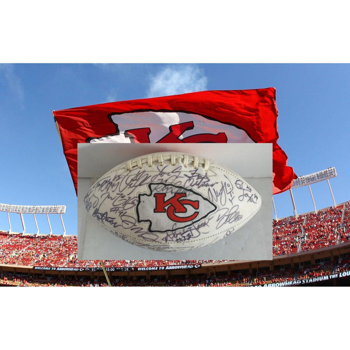 Kansas City Chiefs full size football all-time greats Joe Montana Len Dawson Tony Gonzalez 30 signed in all with signing proof
