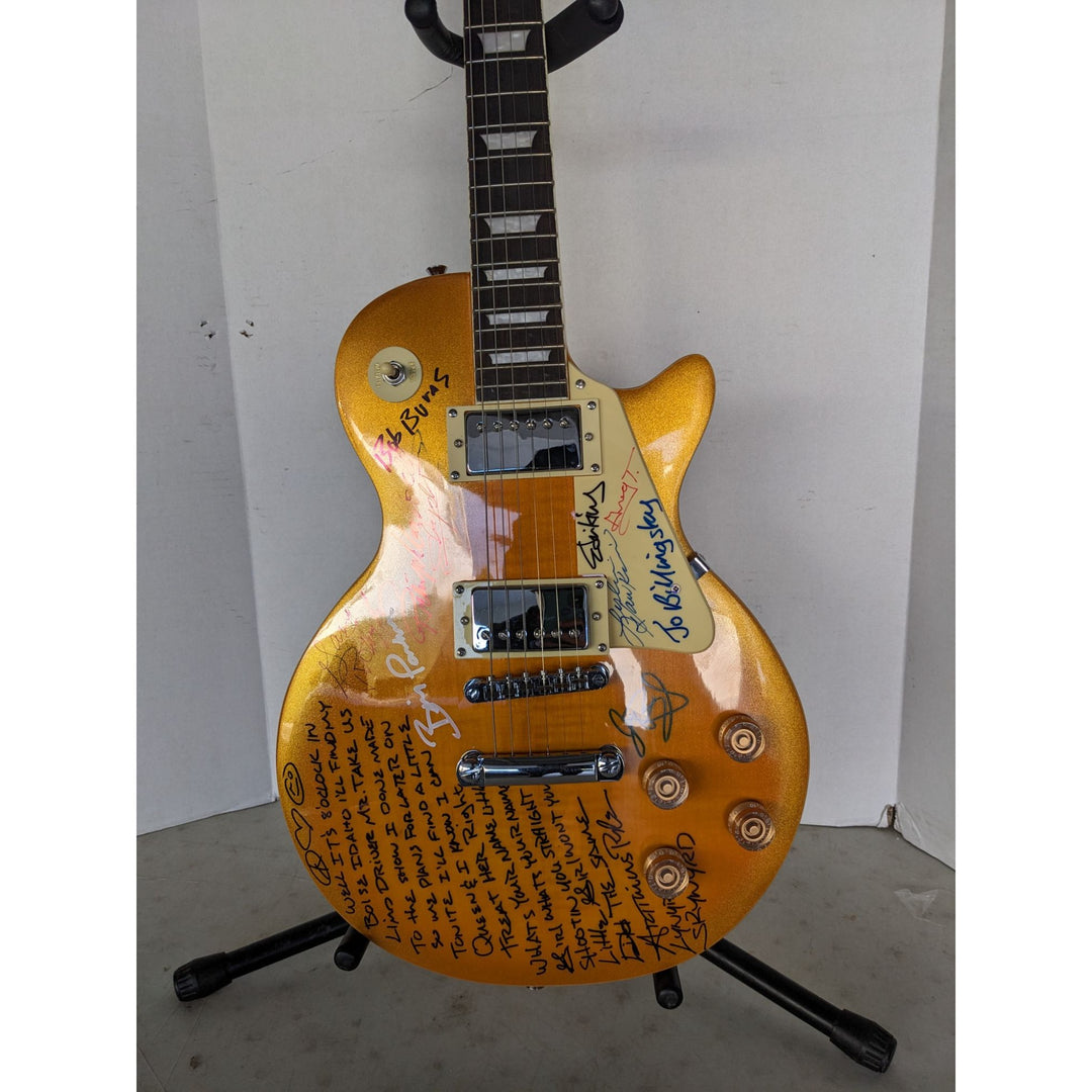 Lynrd Skynyrd black les paul electric guitar signed by 10 with lyrics incredible!