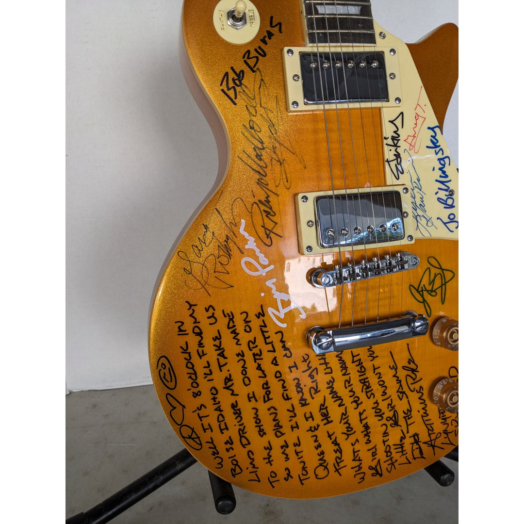 Lynrd Skynyrd black les paul electric guitar signed by 10 with lyrics incredible!