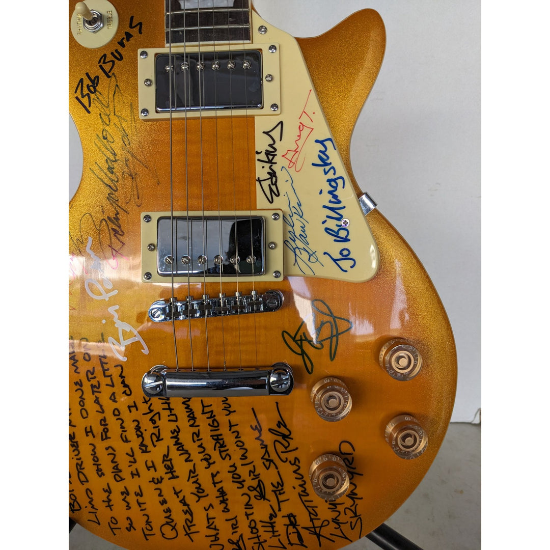 Lynrd Skynyrd black les paul electric guitar signed by 10 with lyrics incredible!