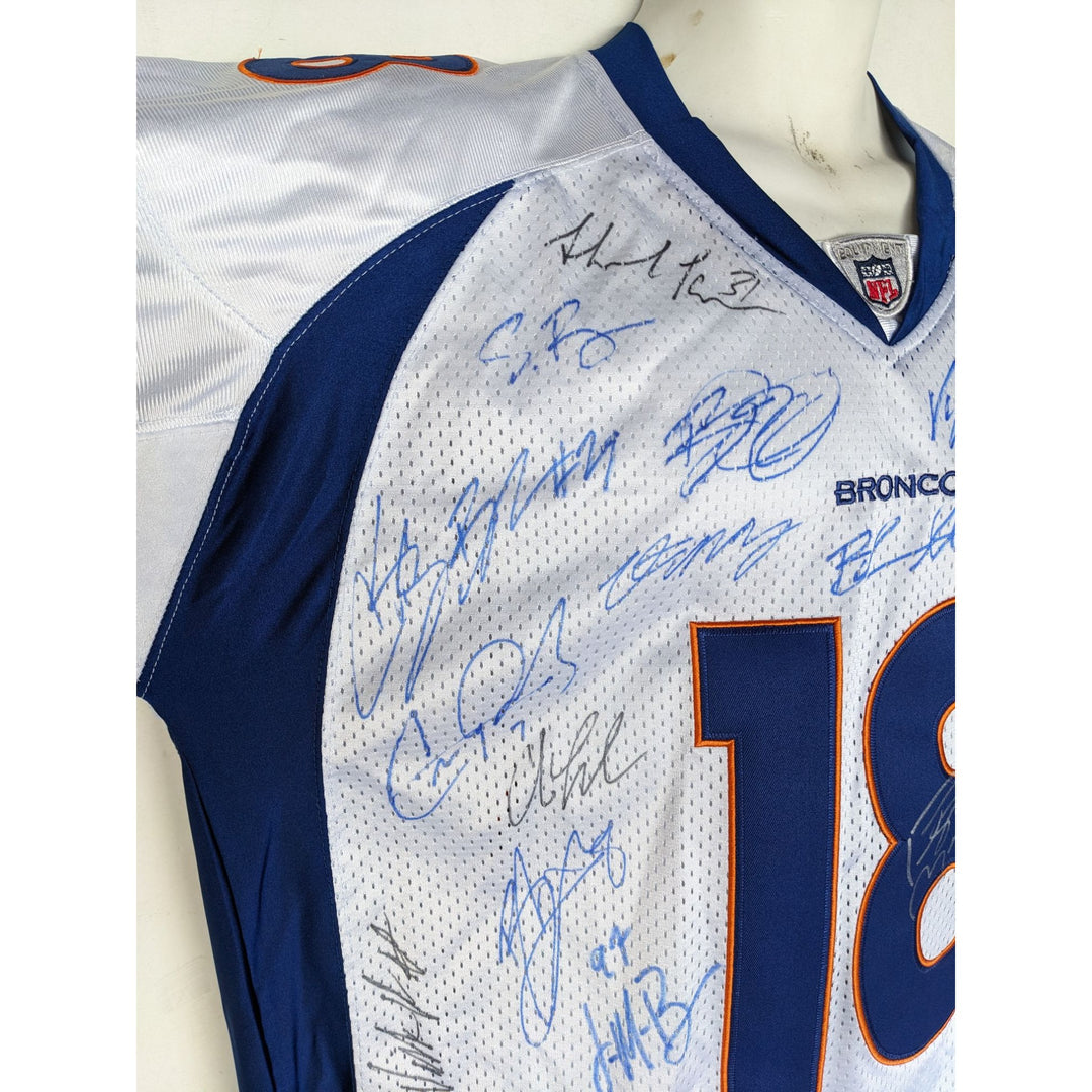 Denver Broncos 2015- 2016 Super Bowl champs Peyton Manning, John Elway, Von Miller team signed jersey with proof