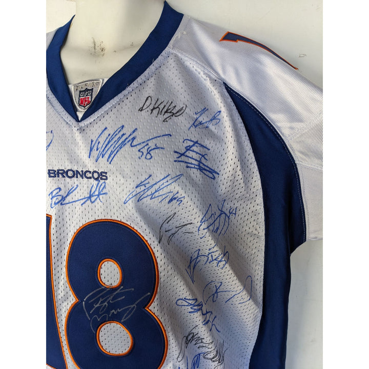 Denver Broncos 2015- 2016 Super Bowl champs Peyton Manning, John Elway, Von Miller team signed jersey with proof