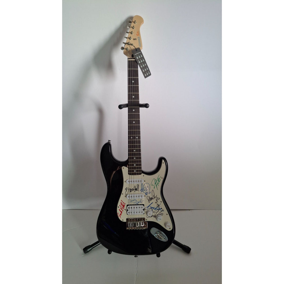 Bruce Hall, Dave Matto, Gary Richrath, Kevin Cronin, Neal Dought, REO Speedwago Fender Stratocaster Squier electric guitar signed with proof