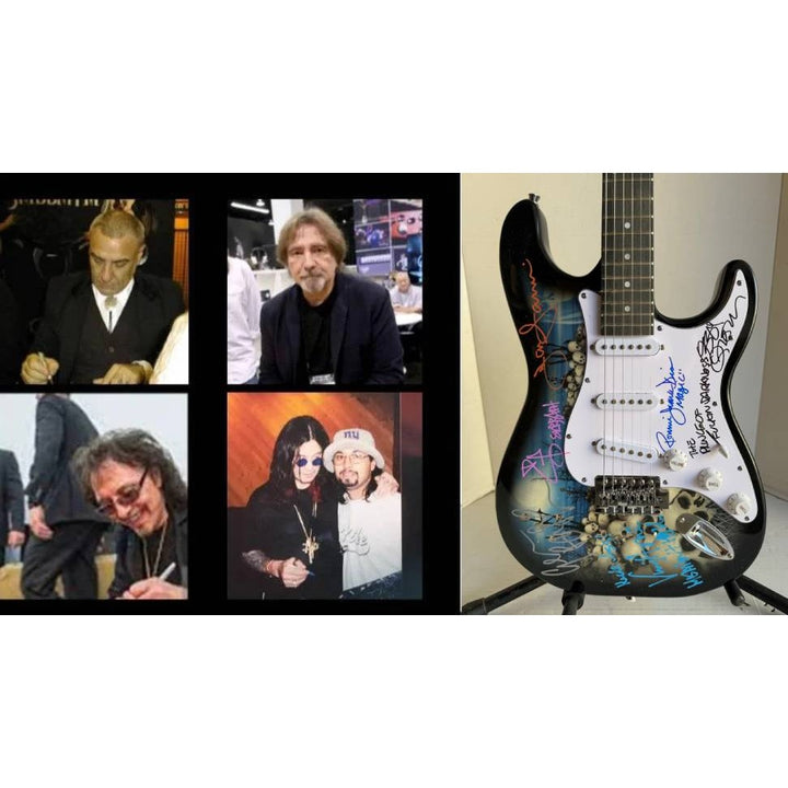 Black Sabbath Ronnie James Dio Ozzy Osbourne Tony Iommi Bill Ward Geezer Butler electric guitar signed with proof.