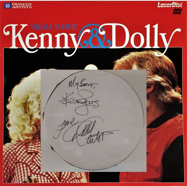 Dolly Parton and Kenny Rogers 14-in tambourine sign with proof