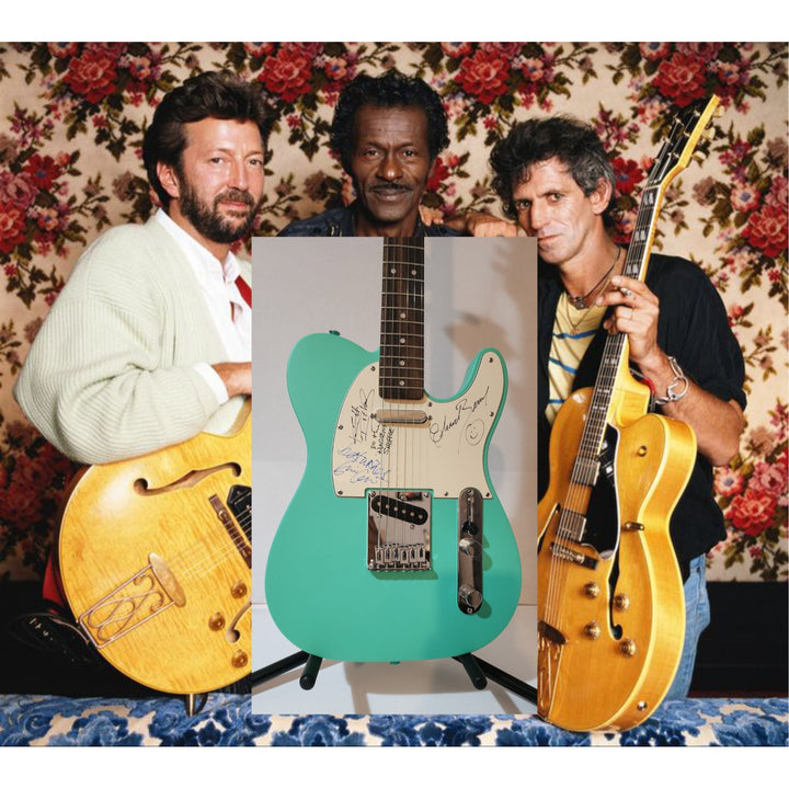 Keith Richards (inscribed), Eric Clapton, & Chuck Berry authentic Fender telecaster full size electric guitar signed with proof