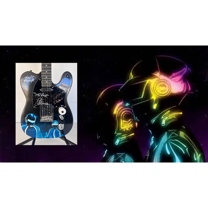 Daft Punk (Thomas Bangalter & Guy Manuel de Homem-Christo) signed with sketch on "One of a Kind" telecaster full size electric guitar.