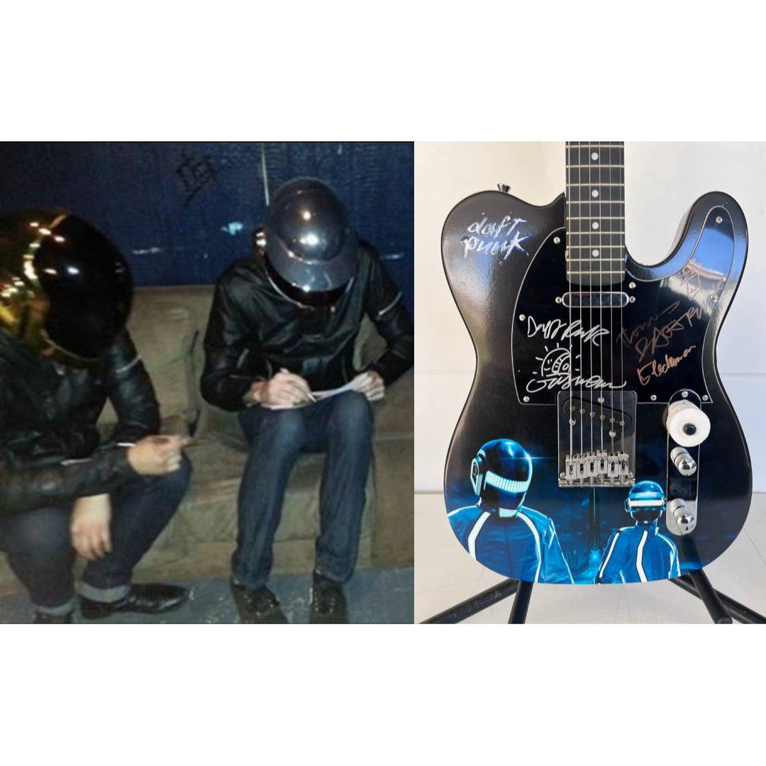 Daft Punk (Thomas Bangalter & Guy Manuel de Homem-Christo) signed with sketch on "One of a Kind" telecaster full size electric guitar.