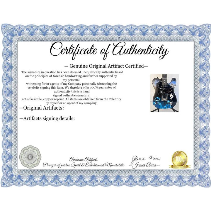 Daft Punk (Thomas Bangalter & Guy Manuel de Homem-Christo) signed with sketch on "One of a Kind" telecaster full size electric guitar.