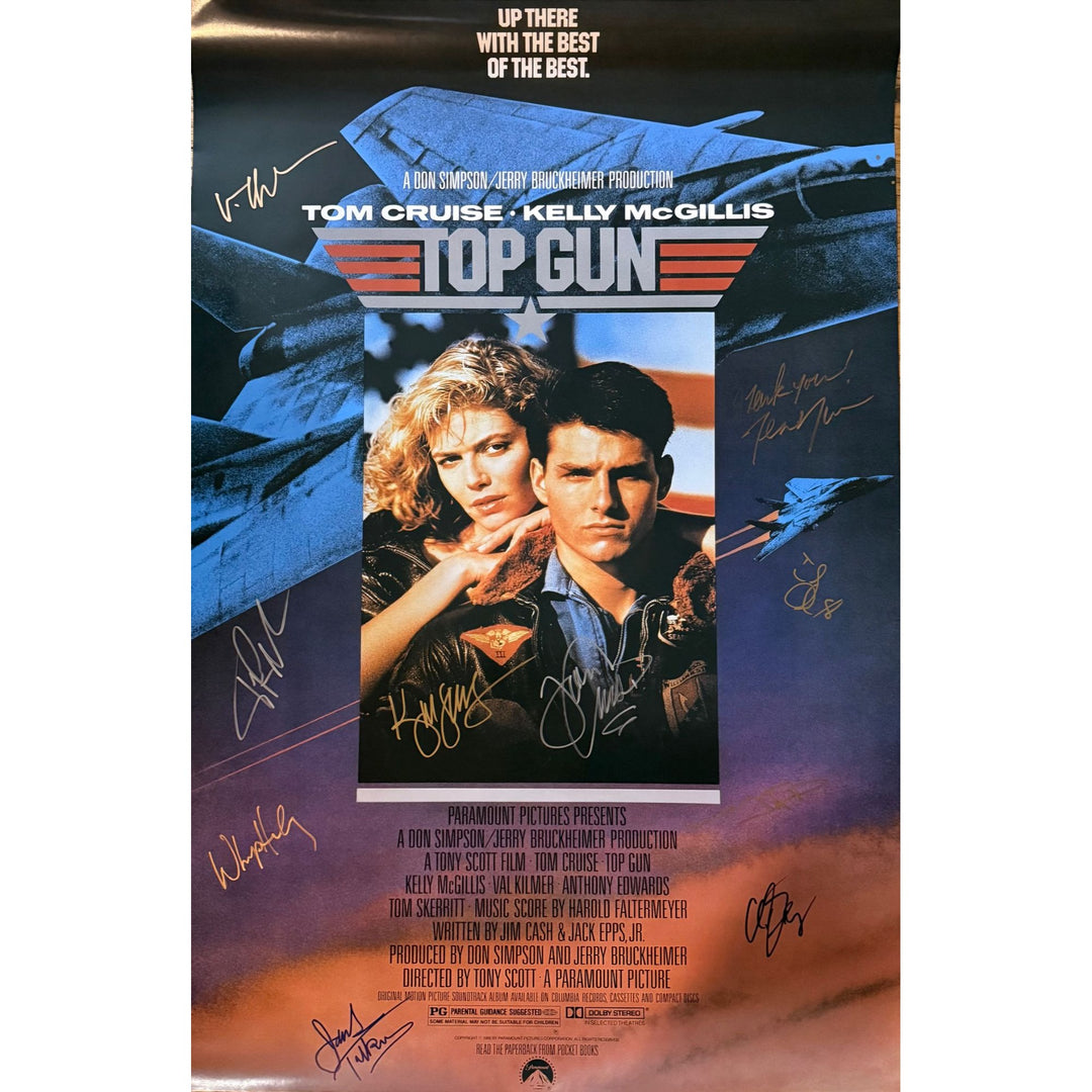 Top Gun Tom Cruise, Kelly McGillis, Val Kilmer, Kenny Loggins, Terri Nunn signed 24x36 original poster with proof