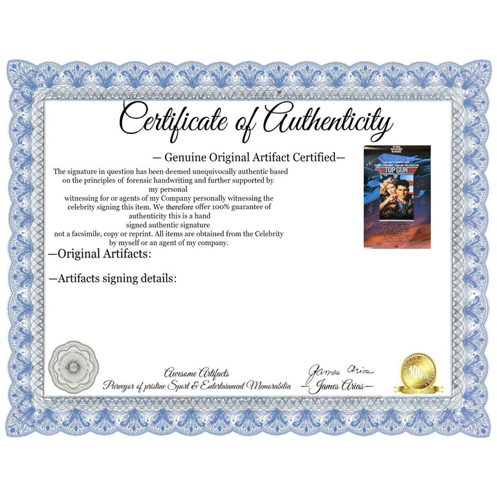 Top Gun Tom Cruise, Kelly McGillis, Val Kilmer, Kenny Loggins, Terri Nunn signed 24x36 original poster with proof