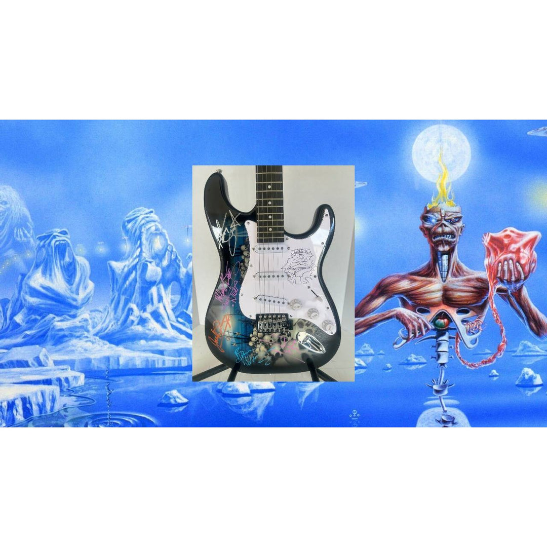 Iron Maiden Bruce Dickinson Steve Harris Adrian Smith Dave Murray Neko McBrain Janick Gers with band artist unique skull Heavy Metal guitar