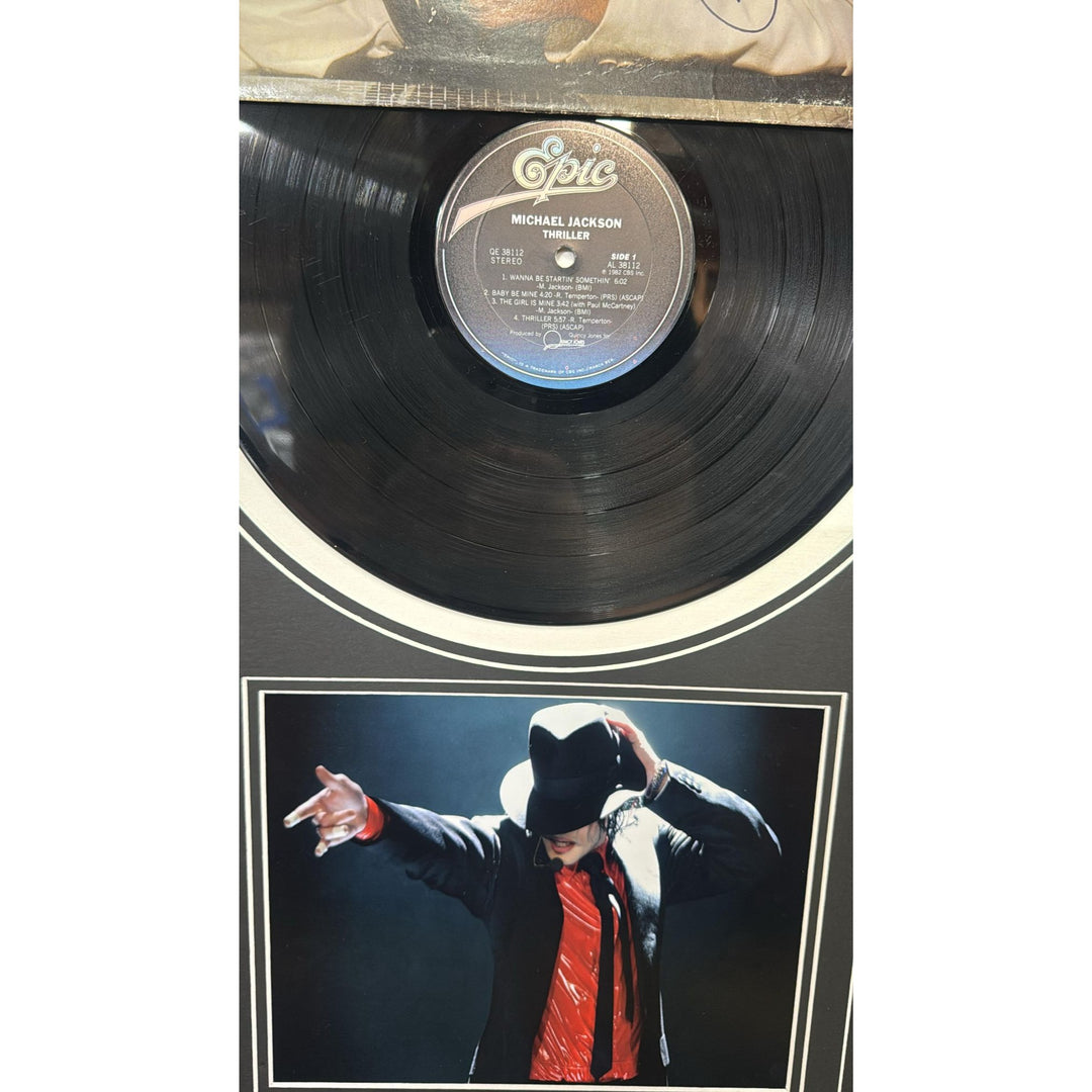 Michael Jackson "Thriller" lp signed with proof and museum quality frame with plexi 18x34 2995